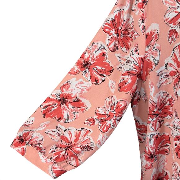 Laura Scott Petite X-Large Top Floral 3/4 Balloon Sleeves Keyhole Lightweight - Picture 3 of 9